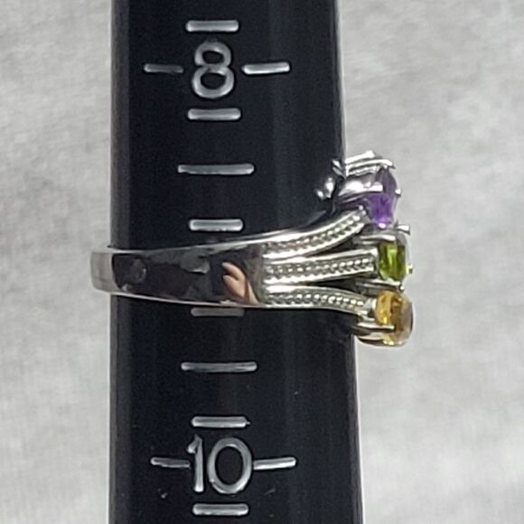 African Amethyst, Peridot, Brazilian Citrine Open Band Ring Size 9 - Picture 5 of 14